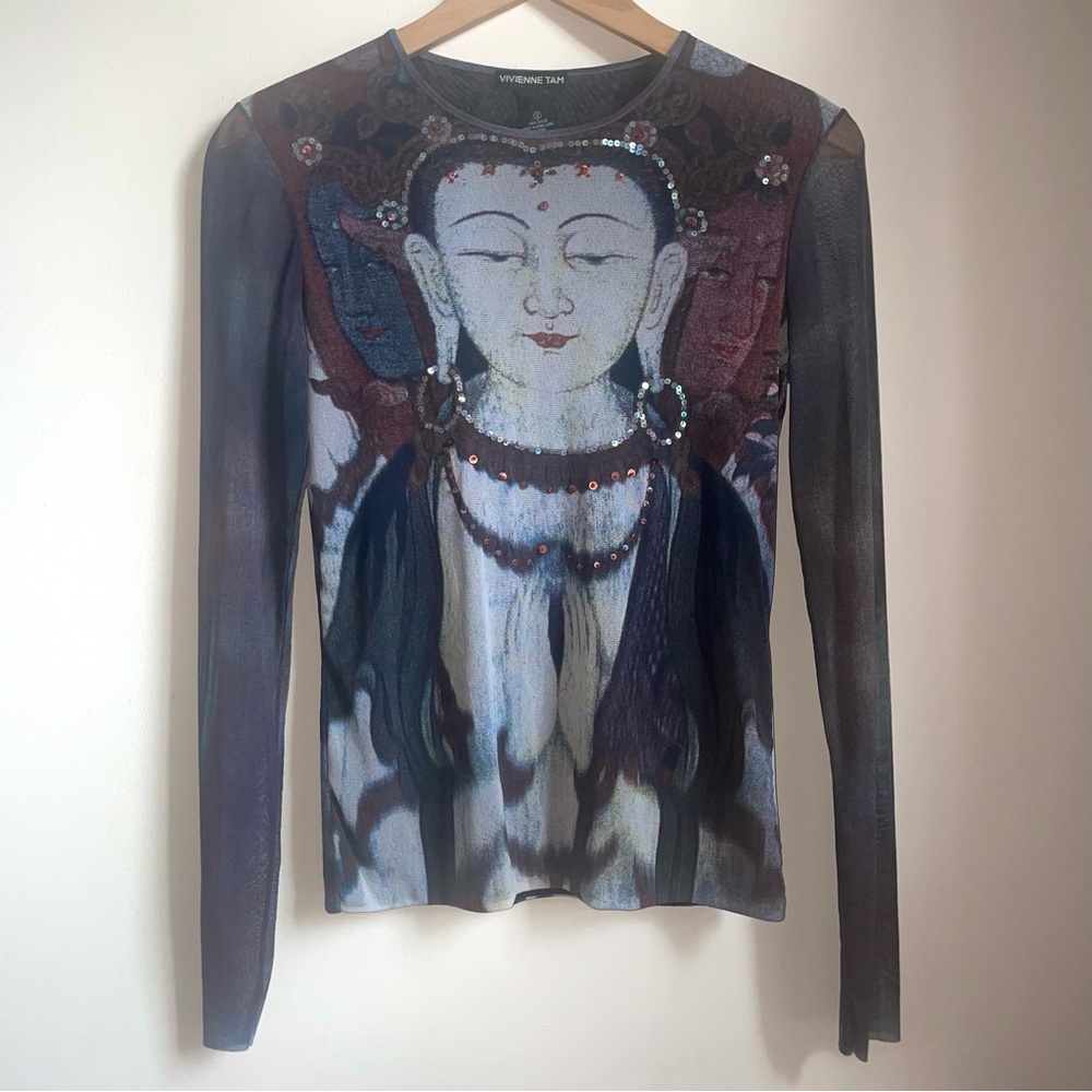 90s Vivienne Tam Kuan Yin Buddha Mesh Top